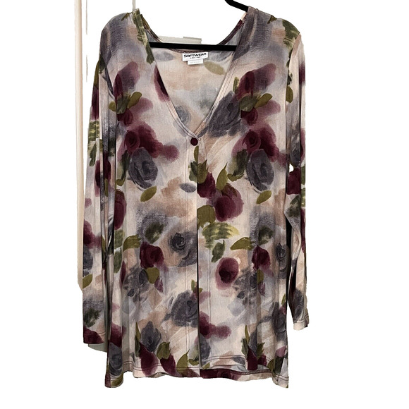 Softwear Mark Singer 2 Piece Cardigan Set Sz XL Multi Color Floral Slinky Work - Picture 3 of 15